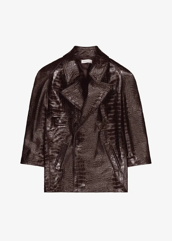 Women The Frankie Shop Outerwear Jackie CrocEffect Coat Brown