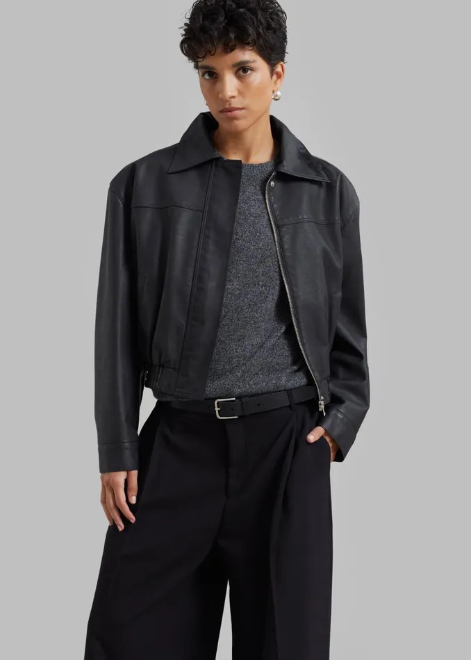 Women The Frankie Shop Outerwear Jaden Faux Leather Bomber Black