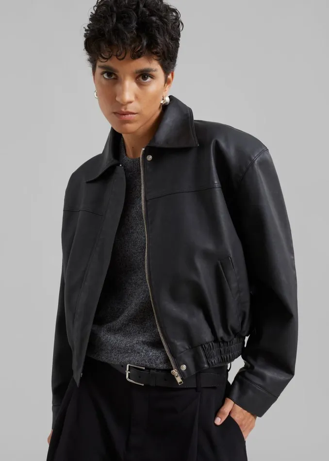 Women The Frankie Shop Outerwear Jaden Faux Leather Bomber Black