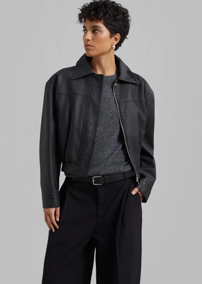 Women The Frankie Shop Outerwear Jaden Faux Leather Bomber Black