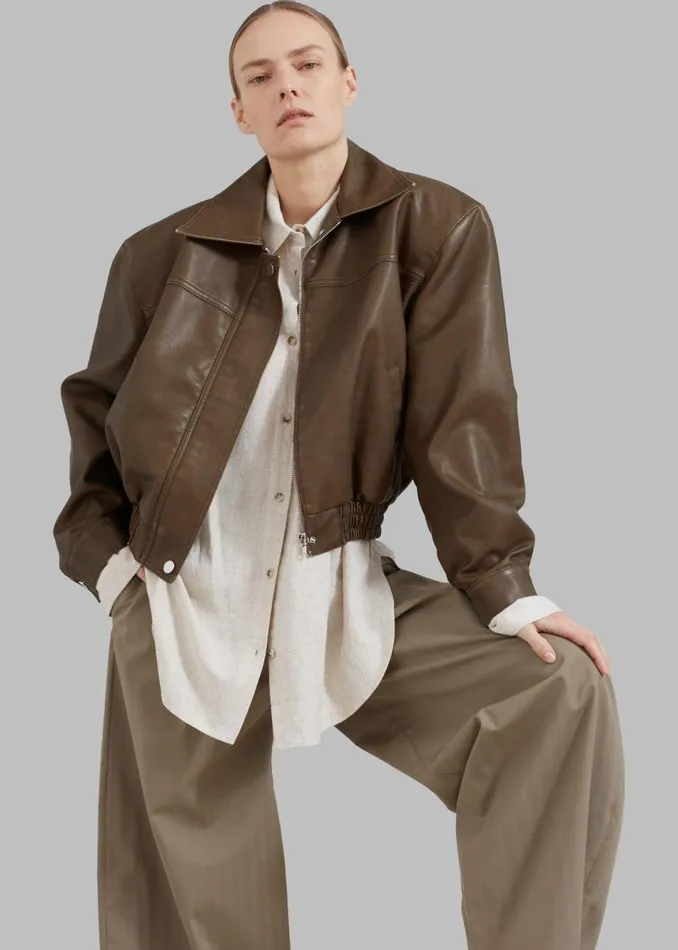 Women The Frankie Shop Outerwear Jaden Faux Leather Bomber Brown