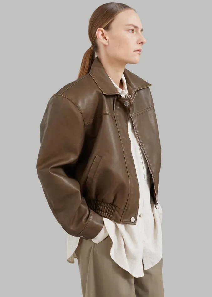 Women The Frankie Shop Outerwear Jaden Faux Leather Bomber Brown