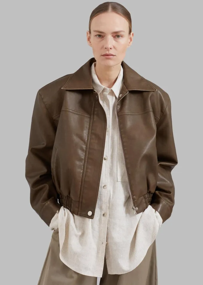 Women The Frankie Shop Outerwear Jaden Faux Leather Bomber Brown