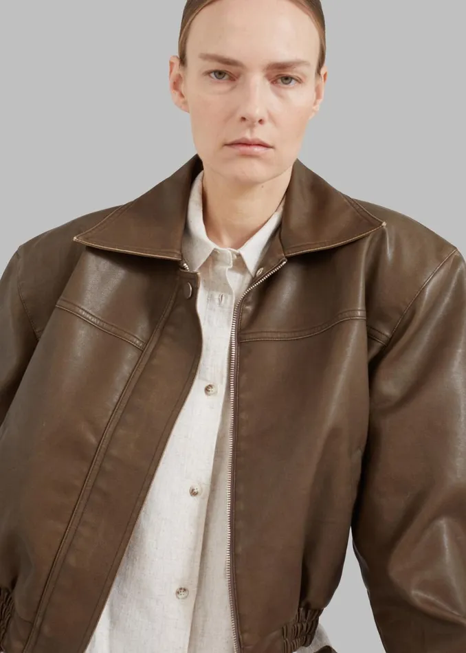 Women The Frankie Shop Outerwear Jaden Faux Leather Bomber Brown