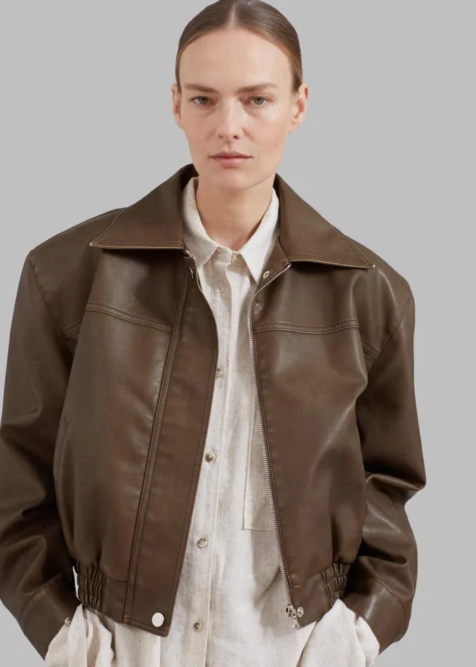 Women The Frankie Shop Outerwear Jaden Faux Leather Bomber Brown