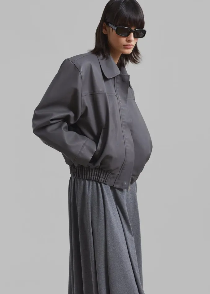Women The Frankie Shop Outerwear Jaden Faux Leather Bomber Charcoal