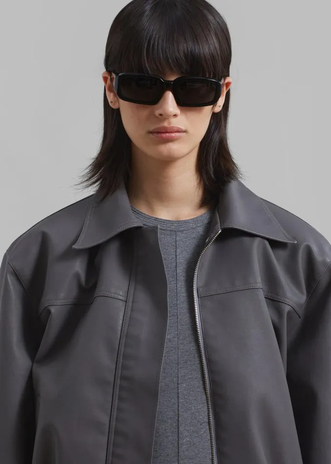 Women The Frankie Shop Outerwear Jaden Faux Leather Bomber Charcoal
