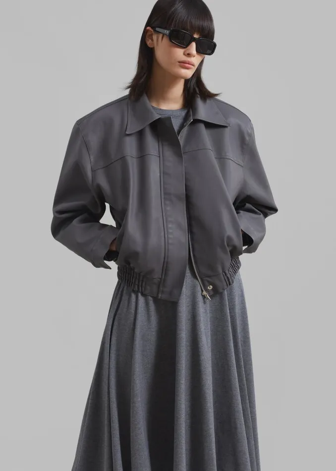 Women The Frankie Shop Outerwear Jaden Faux Leather Bomber Charcoal