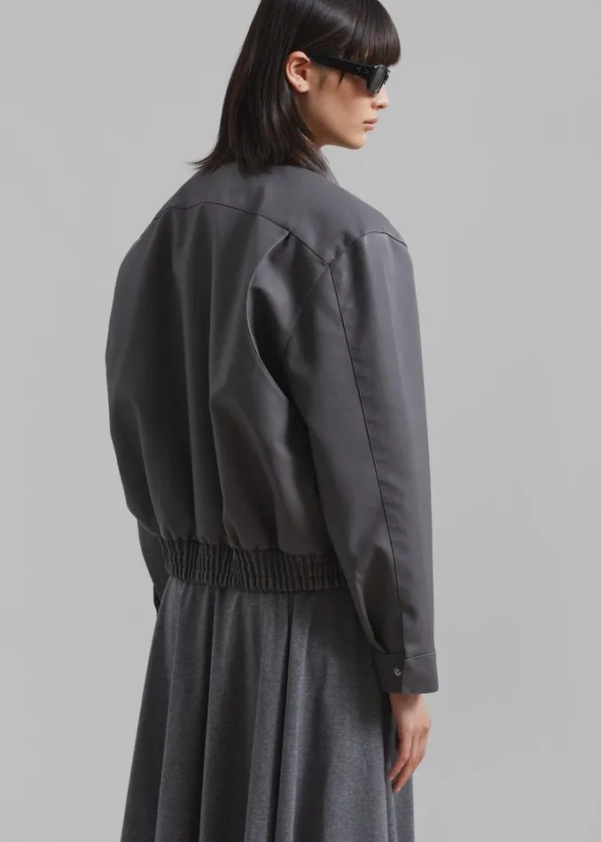 Women The Frankie Shop Outerwear Jaden Faux Leather Bomber Charcoal