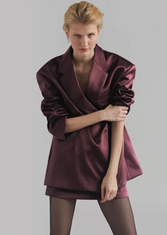 Women The Frankie Shop Outerwear Jo Satin Blazer Burgundy