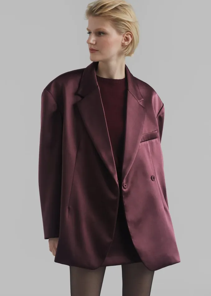 Women The Frankie Shop Outerwear Jo Satin Blazer Burgundy