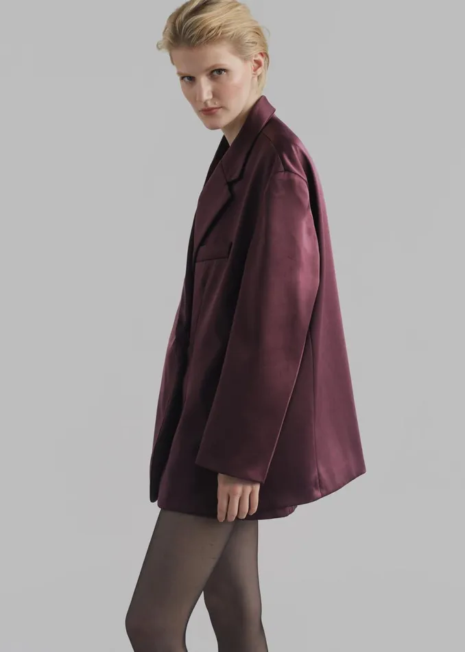 Women The Frankie Shop Outerwear Jo Satin Blazer Burgundy