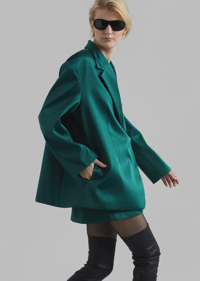 Women The Frankie Shop Outerwear Jo Satin Blazer Deep Teal