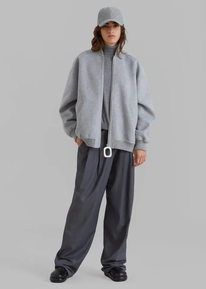 Women The Frankie Shop Outerwear JW Anderson Oversized Wool Bomber Jacket Grey Melange Women The Frankie Shop Outerwear JW Anderson Oversized Wool Bomber Jacket Grey Melange