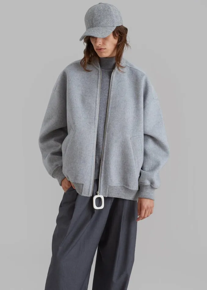 Women The Frankie Shop Outerwear JW Anderson Oversized Wool Bomber Jacket Grey Melange