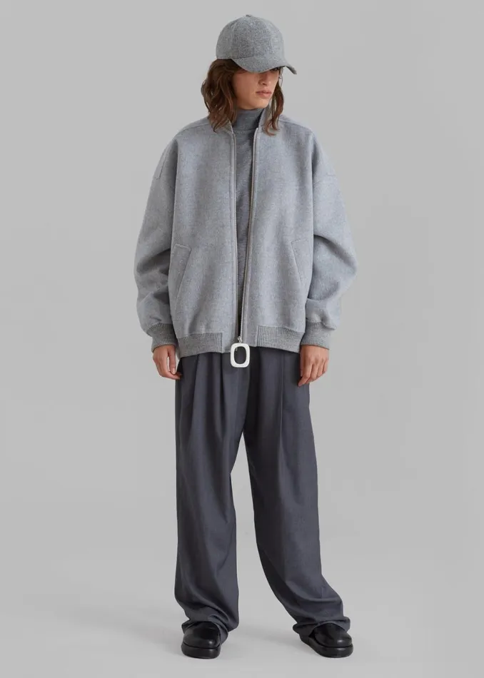 Women The Frankie Shop Outerwear JW Anderson Oversized Wool Bomber Jacket Grey Melange
