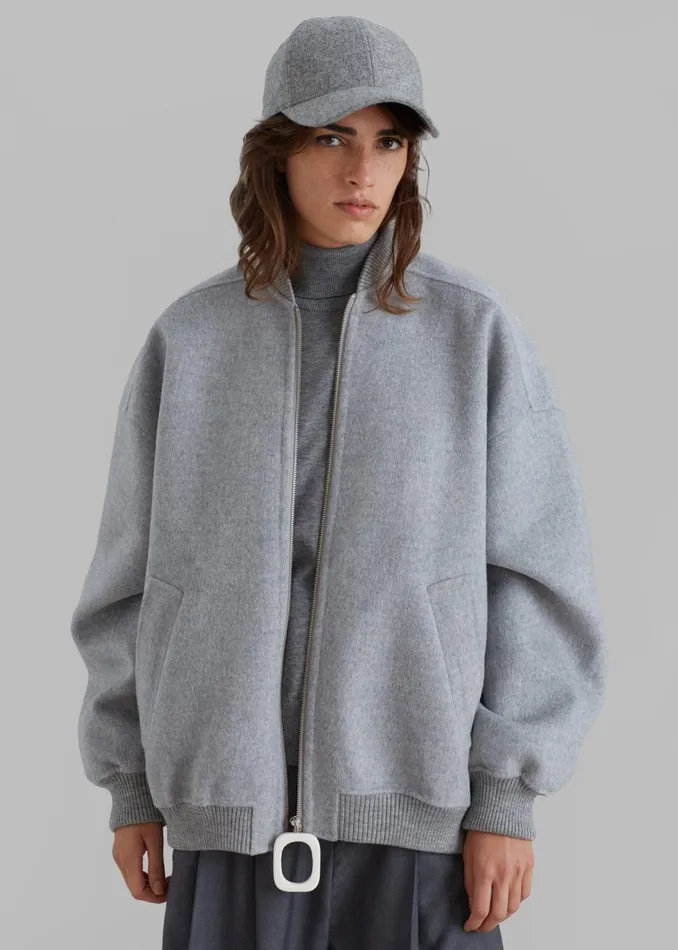 Women The Frankie Shop Outerwear JW Anderson Oversized Wool Bomber Jacket Grey Melange