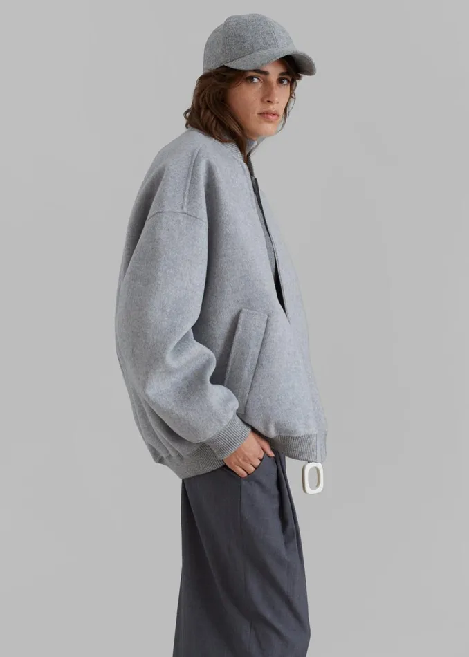 Women The Frankie Shop Outerwear JW Anderson Oversized Wool Bomber Jacket Grey Melange