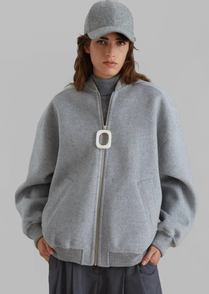 Women The Frankie Shop Outerwear JW Anderson Oversized Wool Bomber Jacket Grey Melange