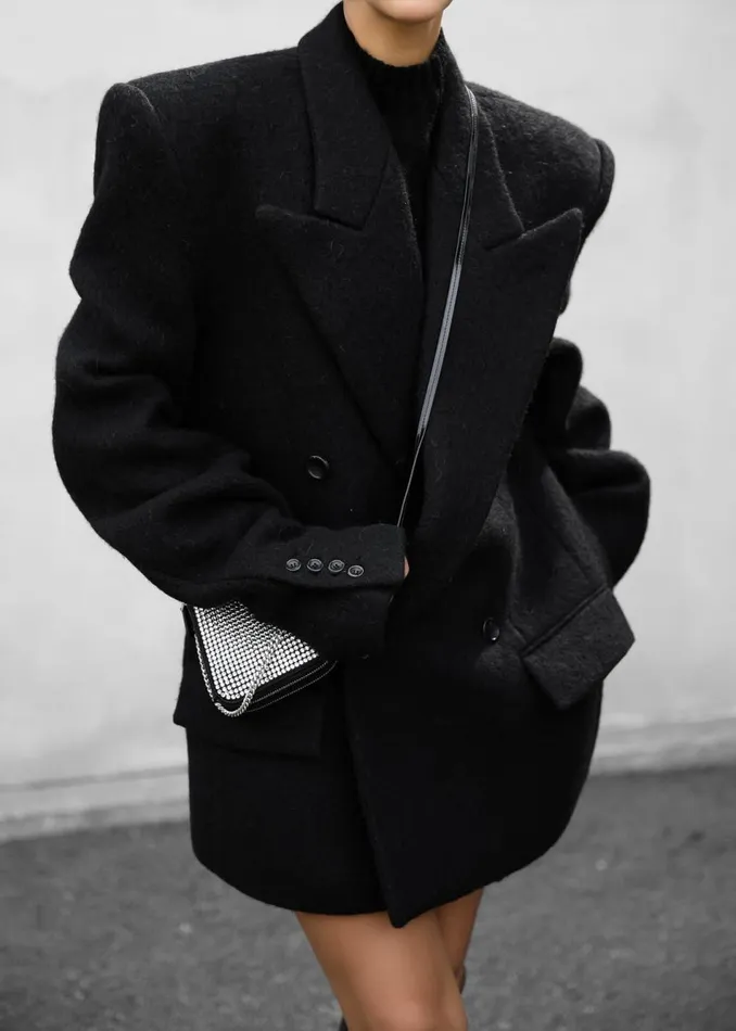 Women The Frankie Shop Outerwear Keira Double Breasted Wool Blazer Black