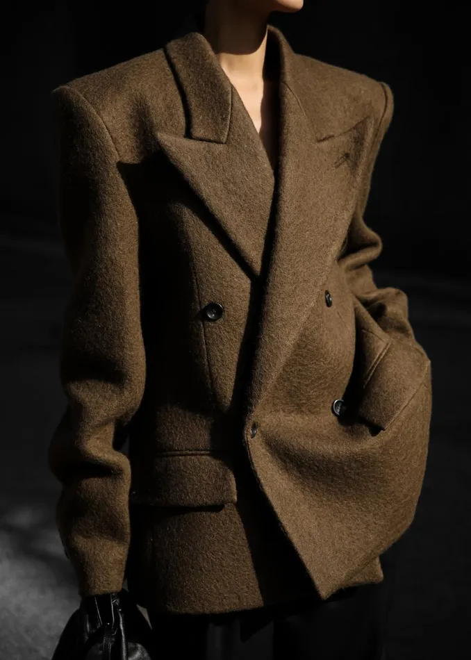 Women The Frankie Shop Outerwear Keira Double Breasted Wool Blazer Brown