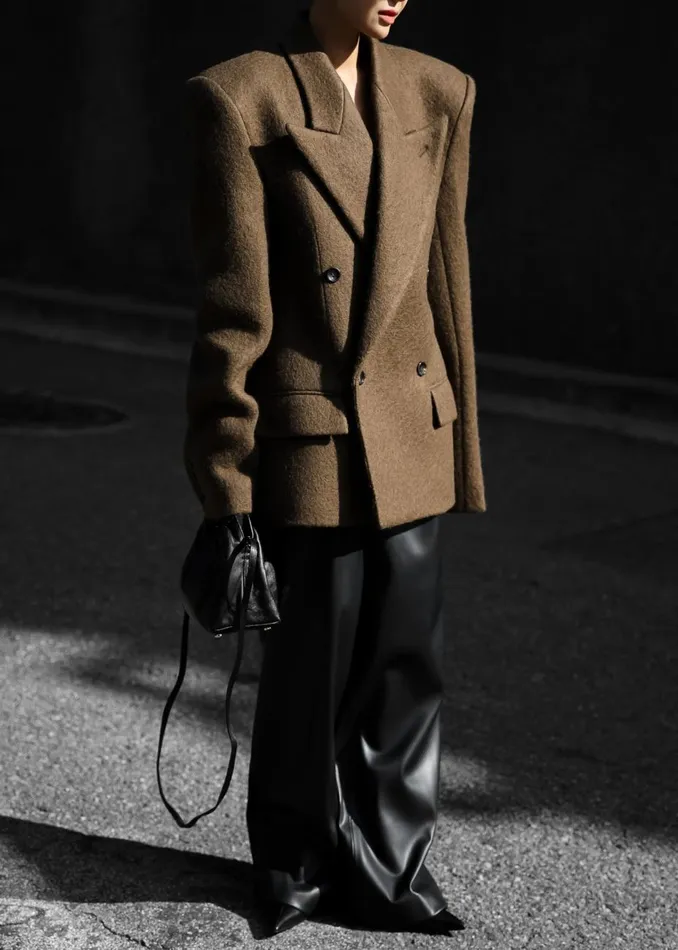 Women The Frankie Shop Outerwear Keira Double Breasted Wool Blazer Brown