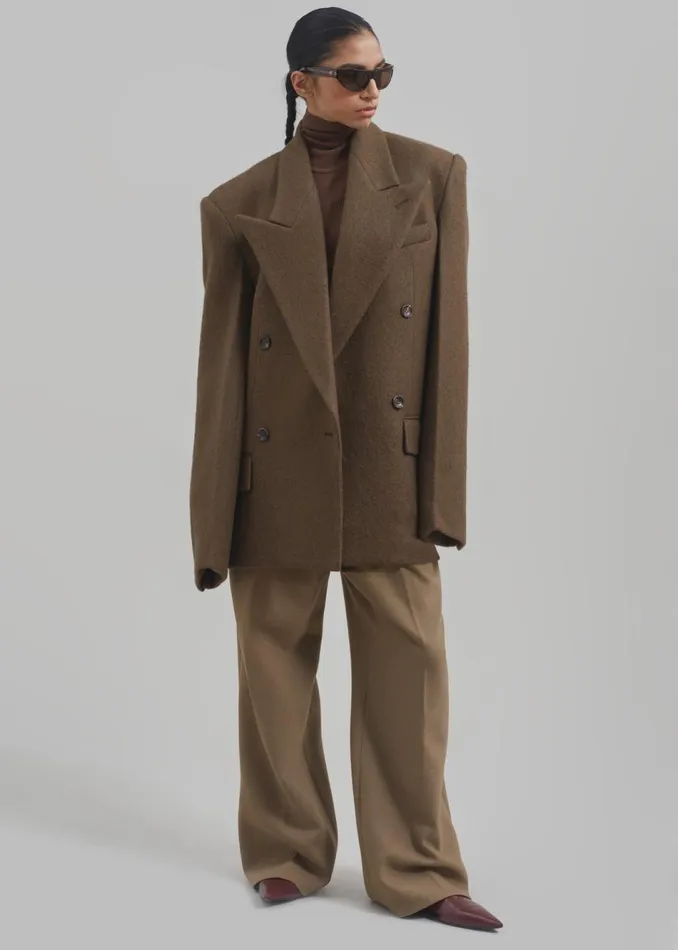 Women The Frankie Shop Outerwear Keira Double Breasted Wool Blazer Brown