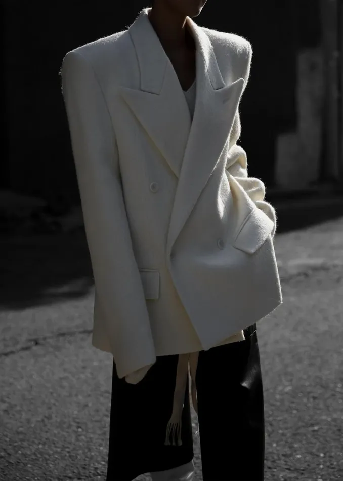 Women The Frankie Shop Outerwear Keira Double Breasted Wool Blazer Cream