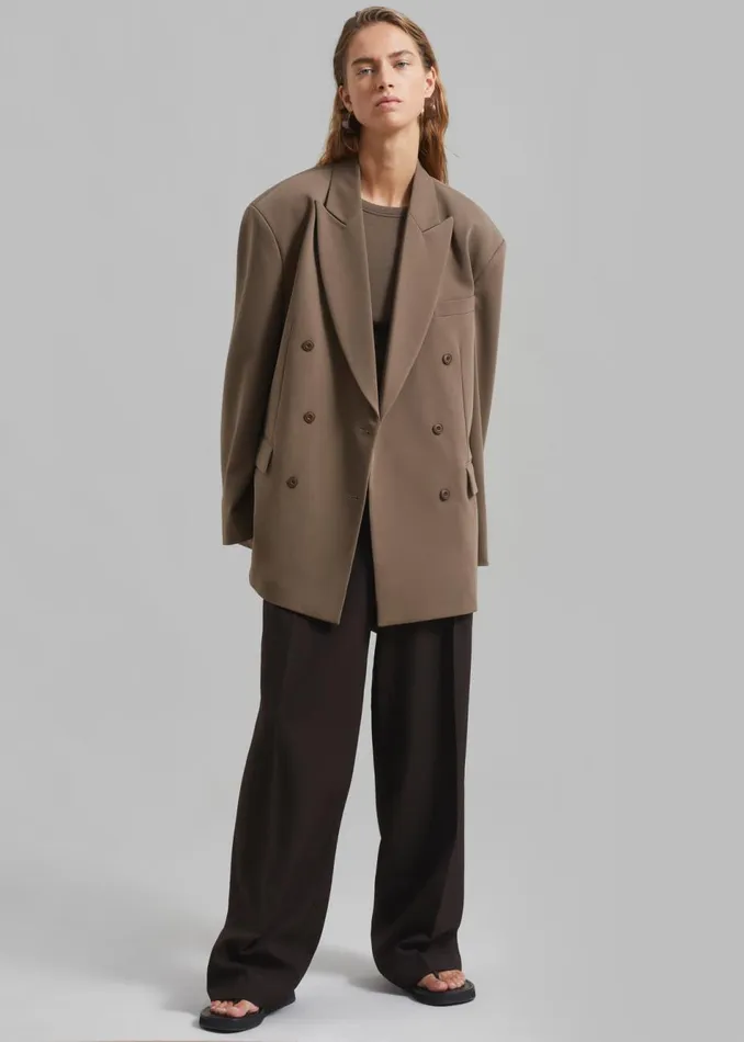Women The Frankie Shop Outerwear Kelsey Double Breasted Blazer Brown