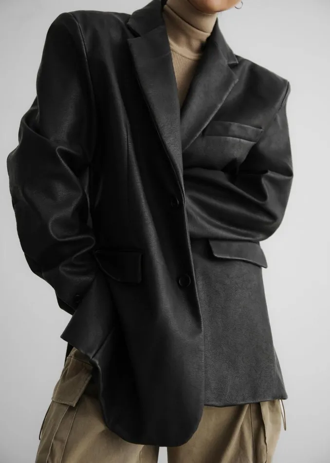 Women The Frankie Shop Outerwear Kelso Faux Leather Blazer Black