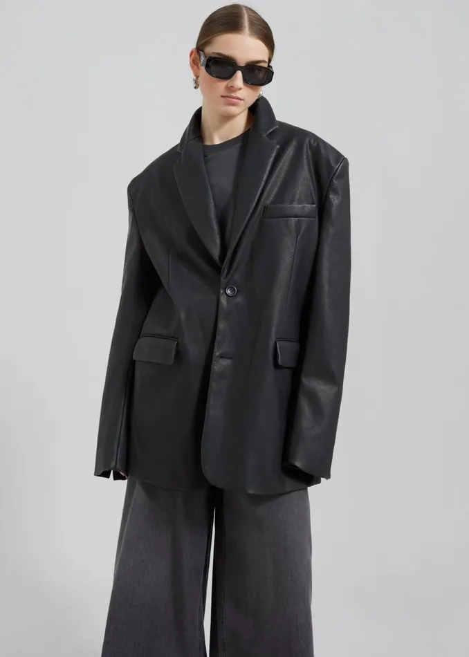 Women The Frankie Shop Outerwear Kelso Faux Leather Blazer Black