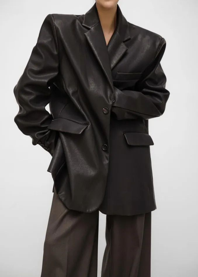 Women The Frankie Shop Outerwear Kelso Faux Leather Blazer Brown