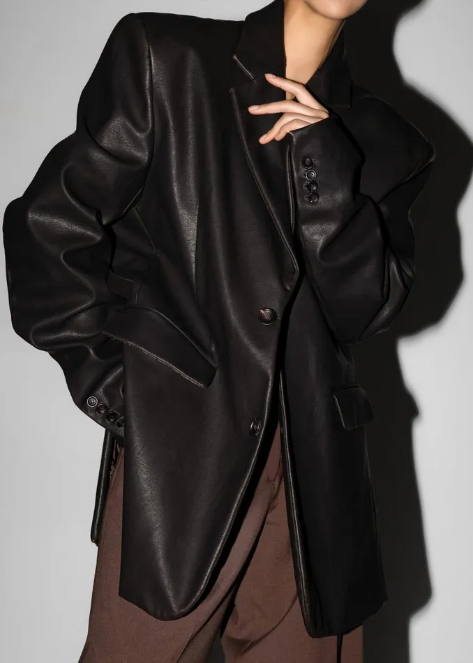 Women The Frankie Shop Outerwear Kelso Faux Leather Blazer Brown