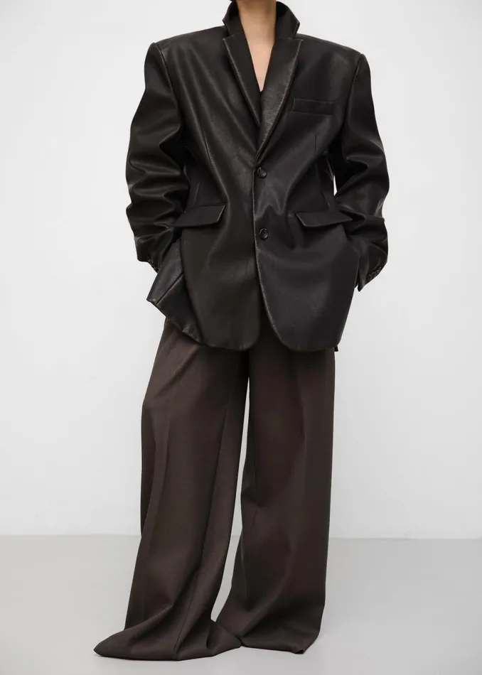 Women The Frankie Shop Outerwear Kelso Faux Leather Blazer Brown