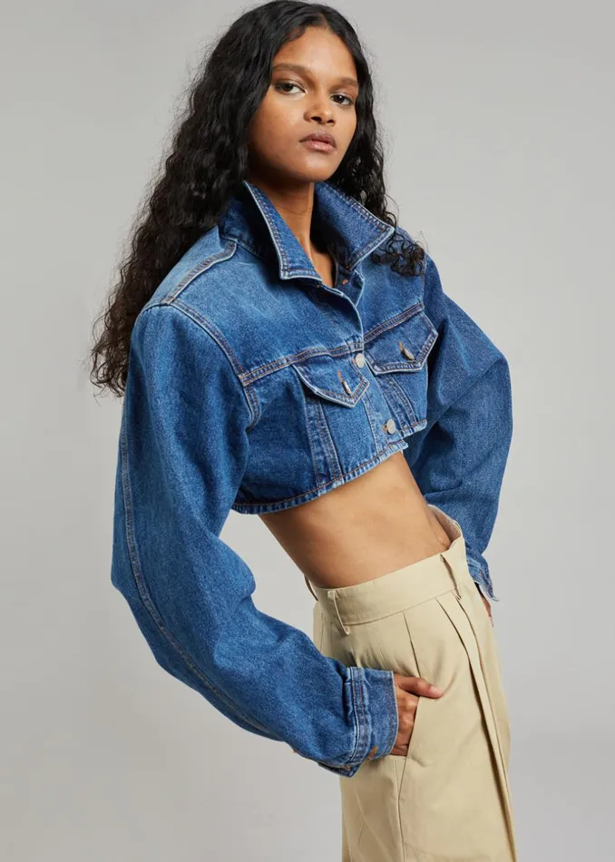 Women The Frankie Shop Outerwear Kett Cropped Denim Jacket Dark Indigo