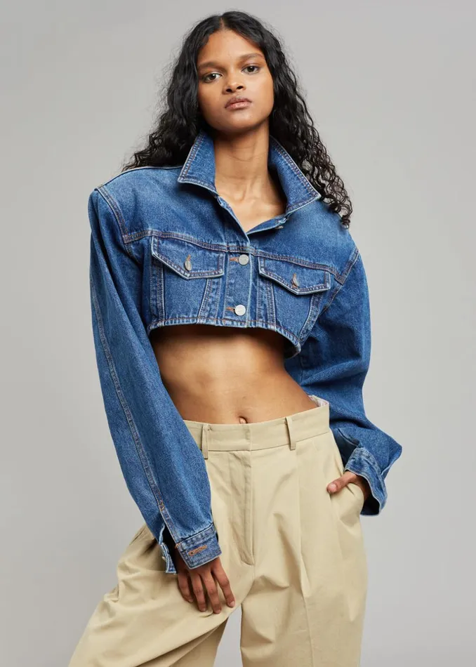 Women The Frankie Shop Outerwear Kett Cropped Denim Jacket Dark Indigo