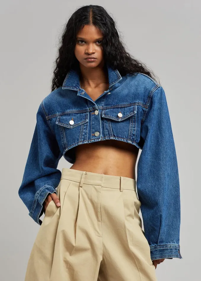 Women The Frankie Shop Outerwear Kett Cropped Denim Jacket Dark Indigo