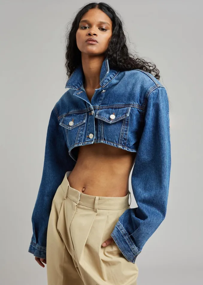 Women The Frankie Shop Outerwear Kett Cropped Denim Jacket Dark Indigo