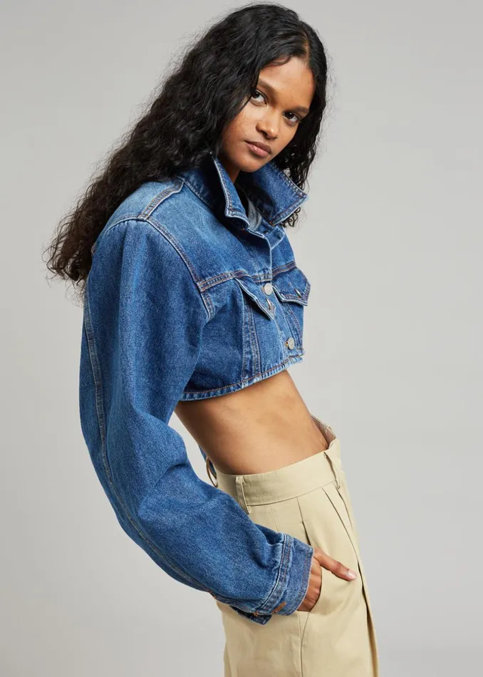 Women The Frankie Shop Outerwear Kett Cropped Denim Jacket Dark Indigo