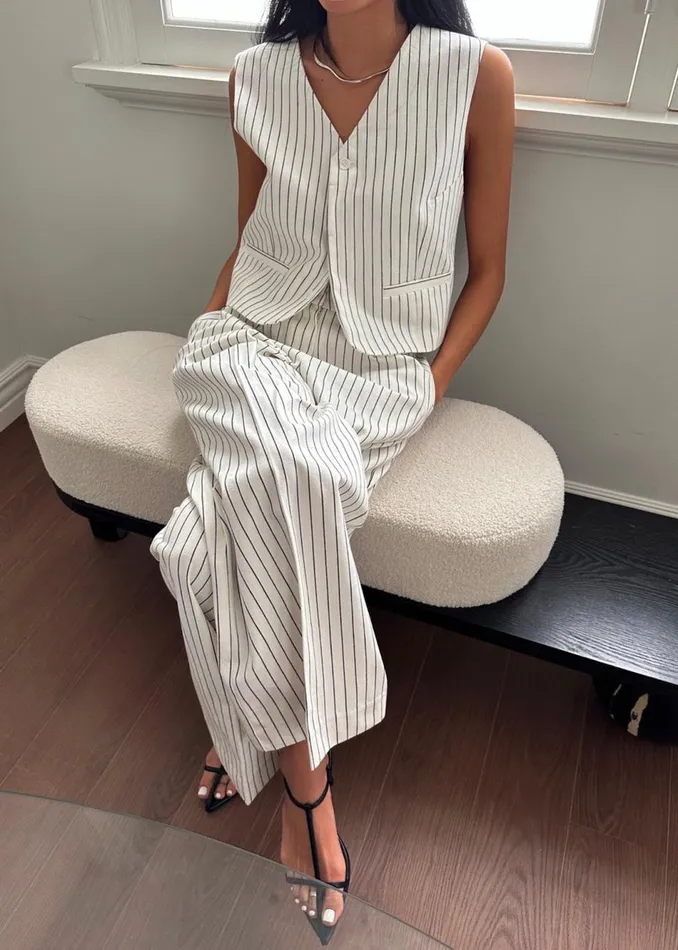 Women The Frankie Shop Outerwear Landry Vest Whiteblack Stripe