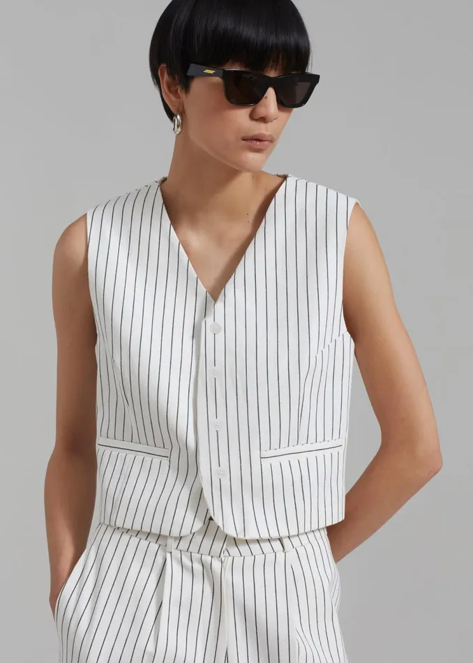 Women The Frankie Shop Outerwear Landry Vest Whiteblack Stripe