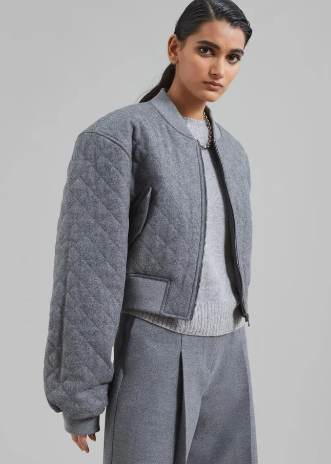 Women The Frankie Shop Outerwear Lani Quilted Wool Bomber Grey