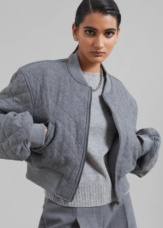 Women The Frankie Shop Outerwear Lani Quilted Wool Bomber Grey
