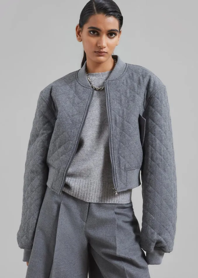 Women The Frankie Shop Outerwear Lani Quilted Wool Bomber Grey