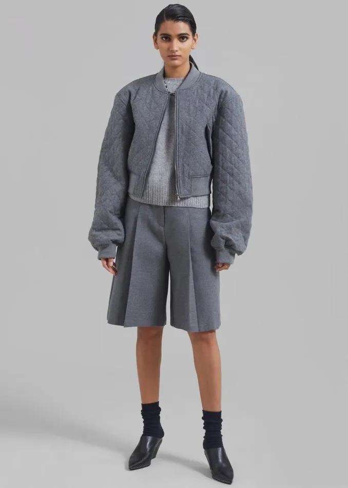 Women The Frankie Shop Outerwear Lani Quilted Wool Bomber Grey