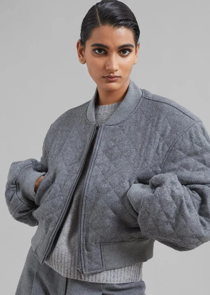Women The Frankie Shop Outerwear Lani Quilted Wool Bomber Grey