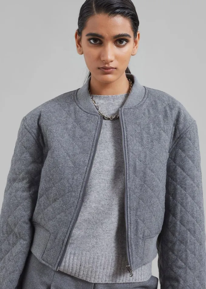Women The Frankie Shop Outerwear Lani Quilted Wool Bomber Grey