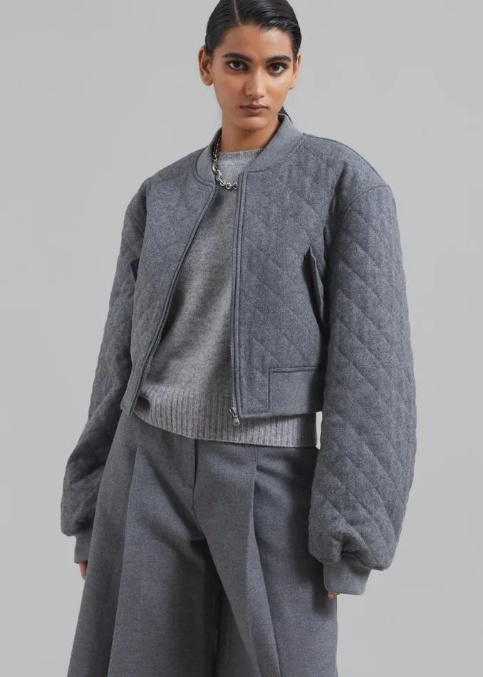 Women The Frankie Shop Outerwear Lani Quilted Wool Bomber Grey