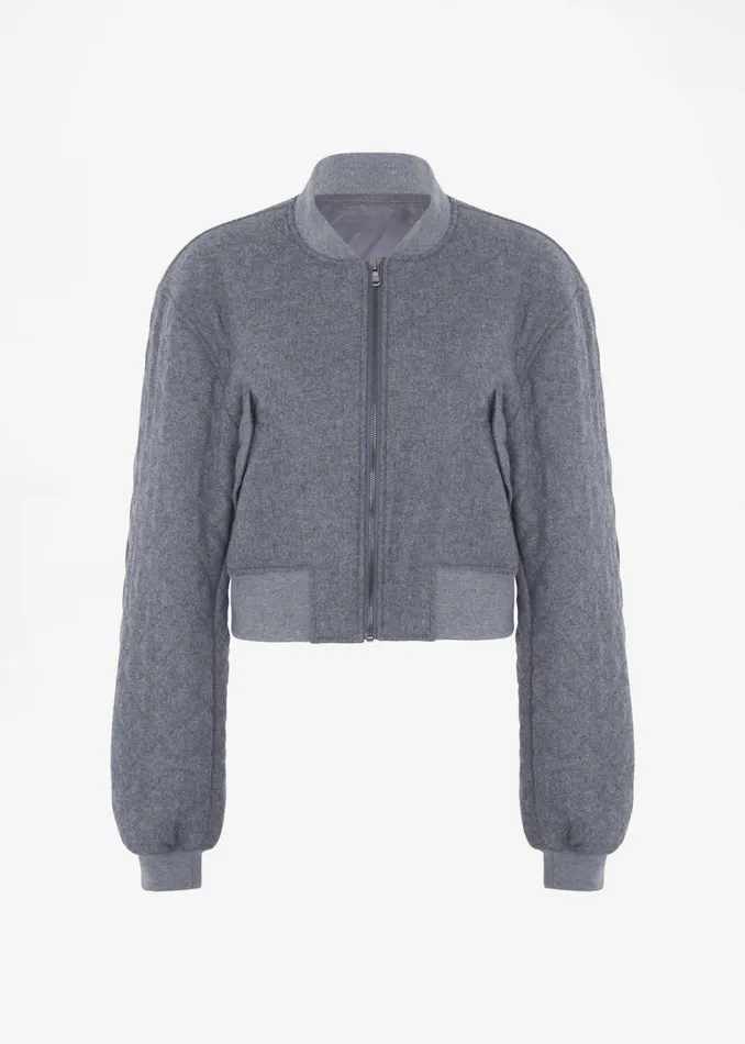 Women The Frankie Shop Outerwear Lani Quilted Wool Bomber Grey