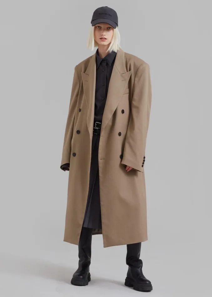 Women The Frankie Shop Outerwear London Double Breasted Coat Taupe